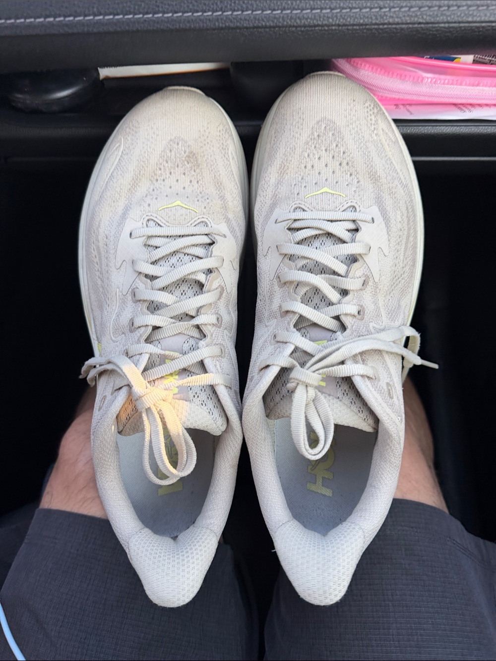 Hoka Clifton 10 Men's Sneakers in Light Cream with Pale Yellow Accents
